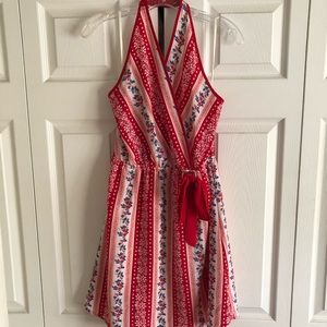 Floral, red, halter dress